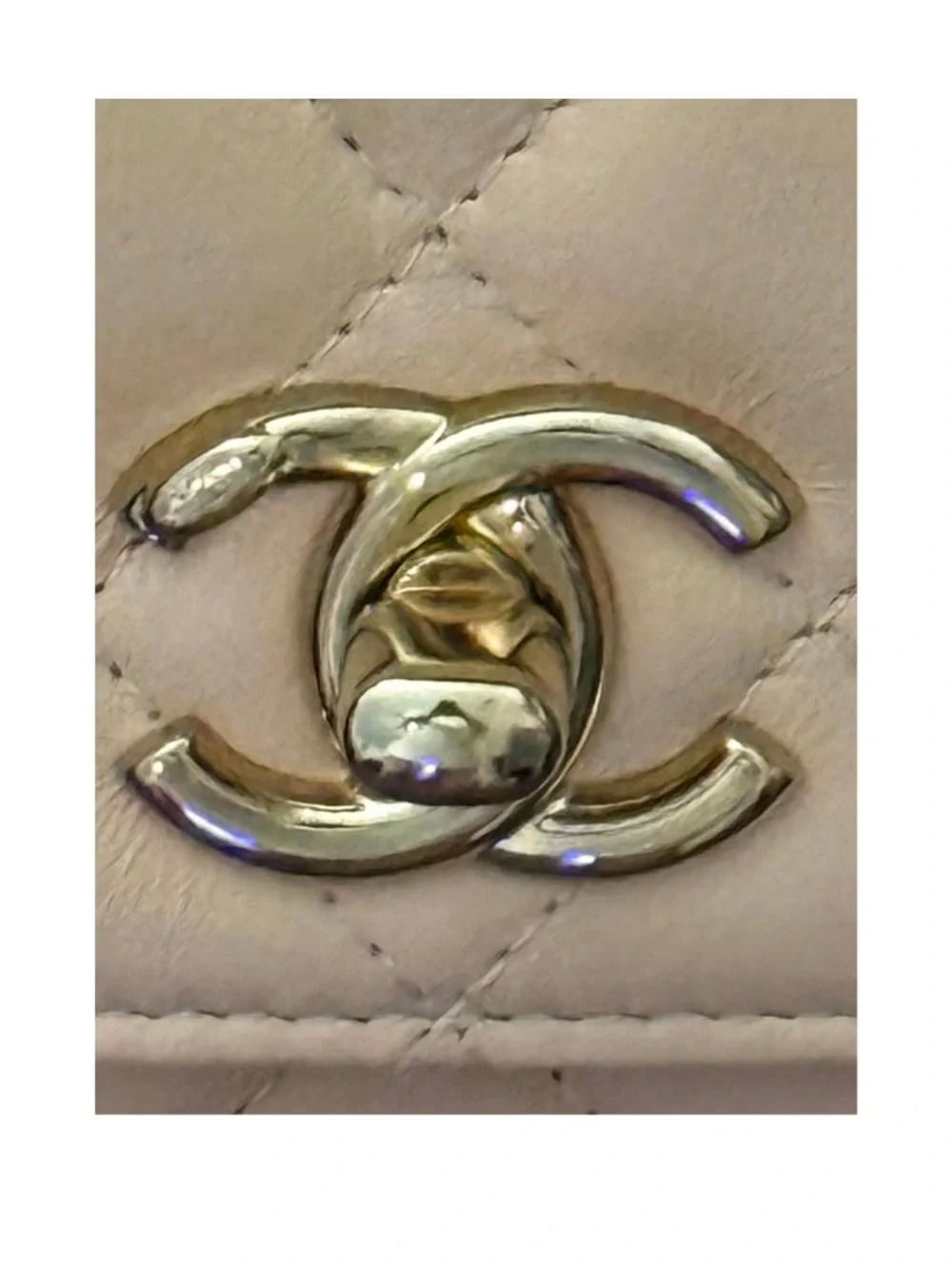 CHANEL Beige Quilted Lambskin Mini Chain Shoulder Bag with Gold CC